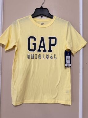 GAP Kids Lemon Yellow Tee with Navy Tag Accent